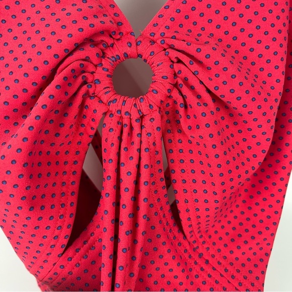 DKNY Red One Piece Swimsuit Blue Polka Dot Cut Outs Women's Size 12 - Picture 4 of 6